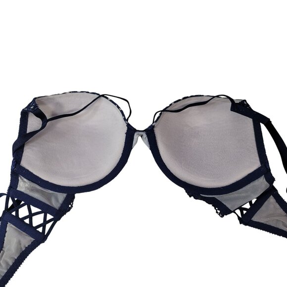 Victoria's Secret Push Up Bra Blue Navy 34C Padded Underwire Strappy Very Sexy - Picture 7 of 12